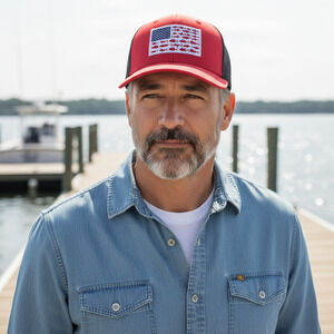 NEW Bayside USA Fish Flag Snapback Mesh Back Trucker Fishing Hat Cap NWOT